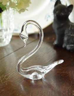 アンティーク雑貨 アンティークベル 小さくて可愛いガラスのスワン、アンティークプレスドグラス（白鳥）