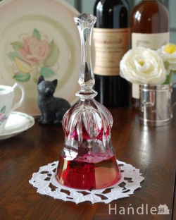 アンティーク雑貨 アンティークベル 情熱的なガーネット×クリアガラスの2トーンカラーのベル、アンティークプレスドグラス