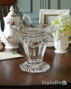 アンティーク雑貨 アンティーク花瓶 ガラス留め付きのアンティークプレスドグラスのフラワーベース