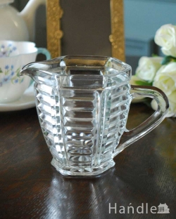 アンティーク雑貨 デカンタ・カラフェ アンティーク めずらしい六角形が可愛い小さなガラスピッチャー、アンティークプレスドグラス