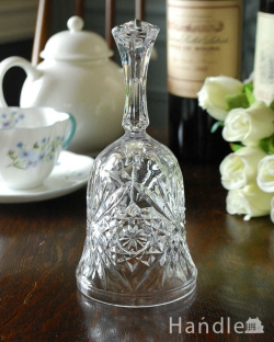 アンティーク雑貨 アンティークベル アンティークのガラスで出来たディナーベル、お花がポイントのプレスドグラス