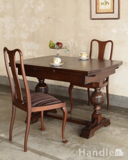 アンティーク家具 アンティークのテーブル 英国アンティーク家具、2本脚のドローリーフテーブル(伸張式テーブル)