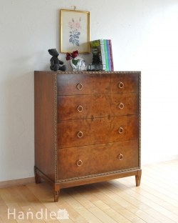 アンティーク家具 アンティークのチェスト お花の装飾がとっても美しいアンティーク英国チェスト(整理ダンス)