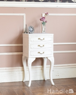 アンティーク家具 アンティークのチェスト フランスのアンティーク家具、美しい白いベッドサイドチェスト（３段）
