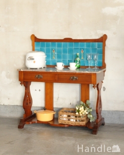 アンティーク家具 アンティークのキャビネット アンティークタイルが美しいウォッシュスタンド、アンティーク英国家具