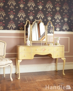 アンティーク家具 アンティークのドレッサー ブーケを描いたドレッシングテーブル(鏡台)、アンティークのフレンチインテリア