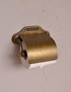 住宅用パーツ 洗面・トイレ レトロなデザインの真鍮製ペーパーホルダー（アンティーク色・ビス付き）