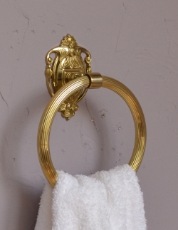 住宅用パーツ 洗面・トイレ ヨーロピアン調の真鍮製タオルリング（ゴールド）