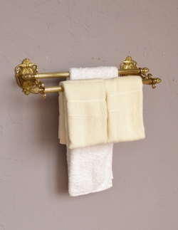 住宅用パーツ 洗面・トイレ ヨーロピアン調の真鍮製ダブルタオルバー（ゴールド）