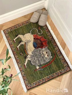 アンティーク雑貨 トライバルラグ・トルコ絨毯 サーベルライオンのおしゃれなギャッベ、草木染めのおしゃれな絨毯