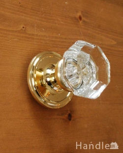 DIYグッズ ドアノブアンティーク 真鍮×ガラスドアノブ（オクタゴン）、内外用2個セット（ラッチ付）