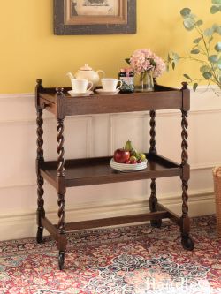 アンティーク家具 アンティークのワゴン・トローリー 引き出しがついたおしゃれなアンティーク、美しいツイストのトローリーワゴン