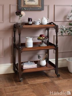 アンティーク家具 アンティークのワゴン・トローリー マホガニー材のおしゃれなアンティークワゴン、英国から届いたトレイ付きのトロリーワゴン