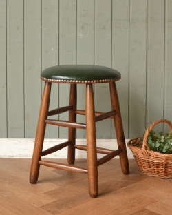 アンティーク風 アンティーク風の椅子 英国スタイルのクッション付、アンティーク風 スツール(緑)