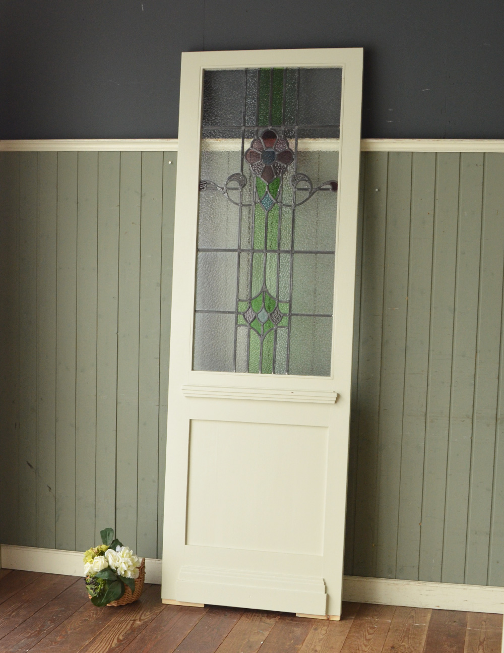 オリジナルのお家づくりに、アンティーク ステンドグラス ドア (m-340-f)