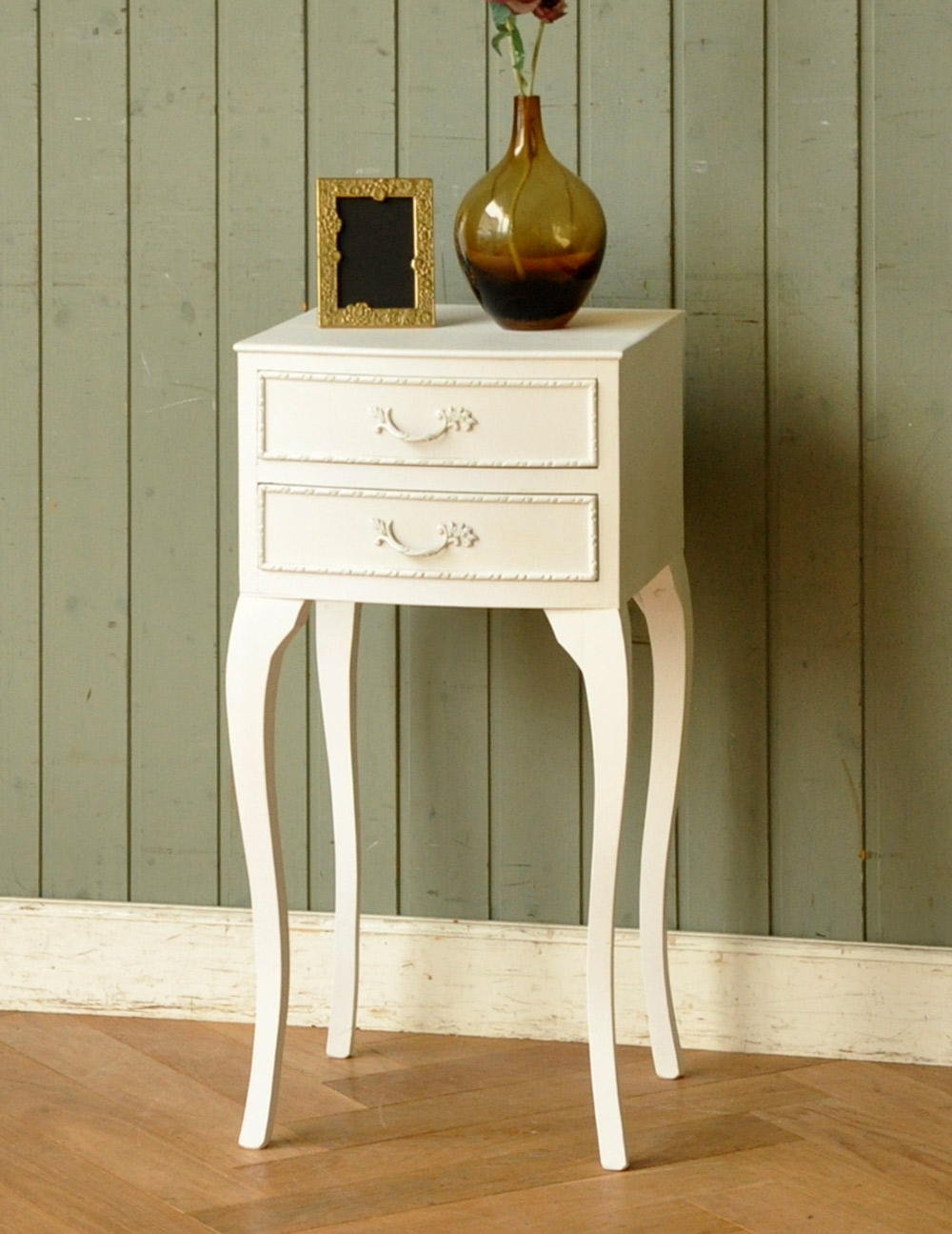 フランスのアンティークペイント家具、２杯引き出し付きのサイドチェスト (m-433-f)