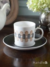 スージークーパー（Susie Cooper）のビンテージ食器、スポンジタイプのコーヒーカップ＆ソーサー（ブラック）