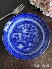 フローブルーのウィローパターンのお皿、イギリスから届いたアンティークプレート
