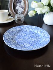限定販売！英国バーレイ社のおしゃれな食器、 限定キャリコ柄のプレート 21.5cm（ペールブルー）