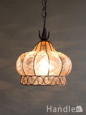 イタリアのおしゃれな照明、ヴェネチアで作られたハンドメイドのペンダントランプ（ムラノガラス・アンバー）(E26球付)
