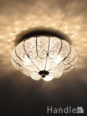 イタリアのおしゃれな照明、ヴェネチアで作られたハンドメイドのシーリングランプ（ムラノガラス・クリア）(E17球付)