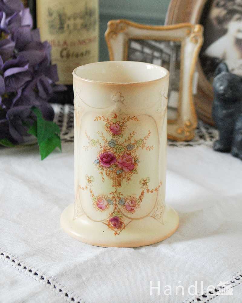お花模様が上品なクラウンデボン、アンティークの花器(ドレッシングセット・フラワーベース） (d-1576-z)