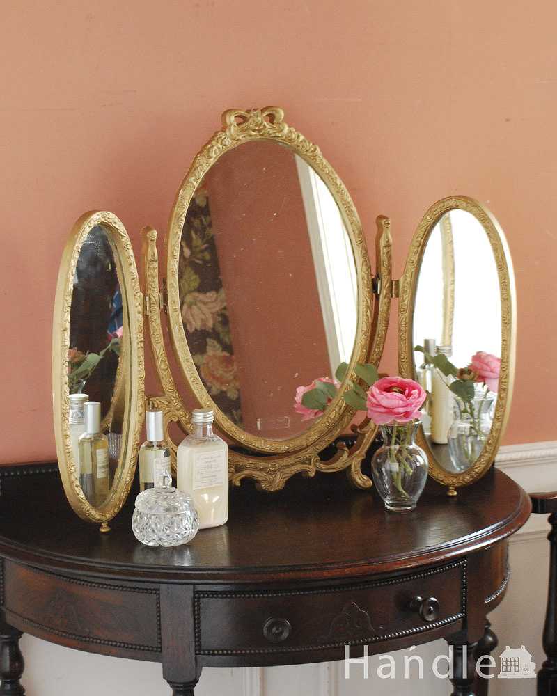大人可愛い素敵な鏡ですフランス アンティーク リボン フレーム ミラー 