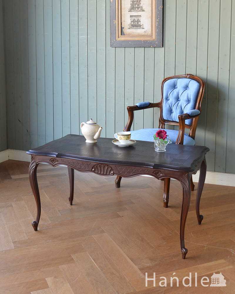  シックな市松模様がキレイなコーヒーテーブル、フランスのアンティーク家具 (j-2078-f)