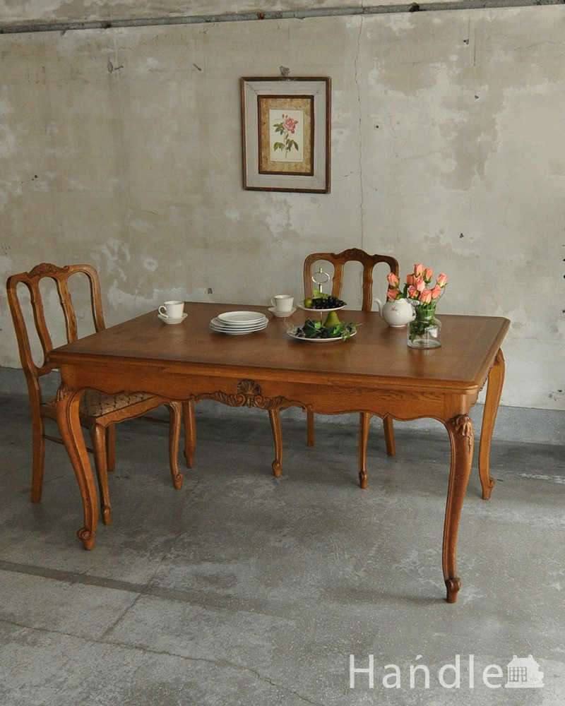 フランスの美しいアンティーク家具、伸張式ダイニングテーブル（ドローリーフテーブル） (j-2076-f)