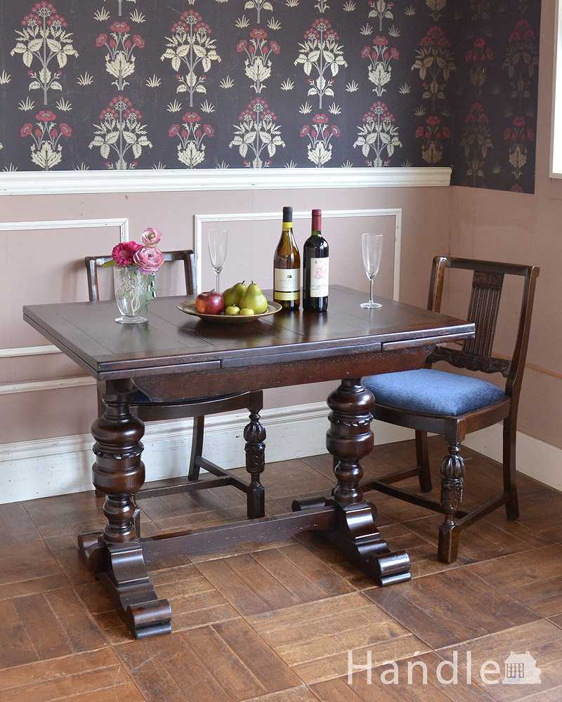 イギリスのアンティーク家具、便利な伸張式タイプのドローリーフテーブル (q-1251-f)
