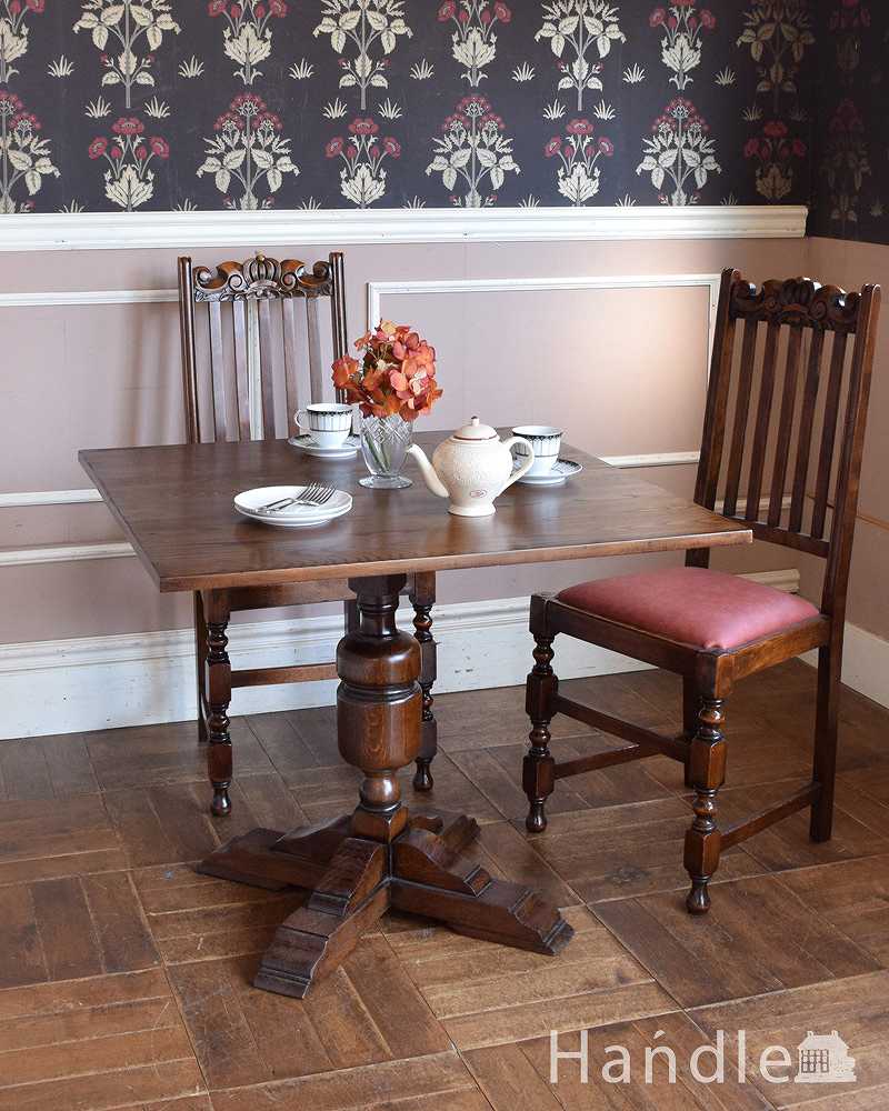 英国から届いたアンティーク家具、重厚な脚のダイニングテーブル (q-1262-f)