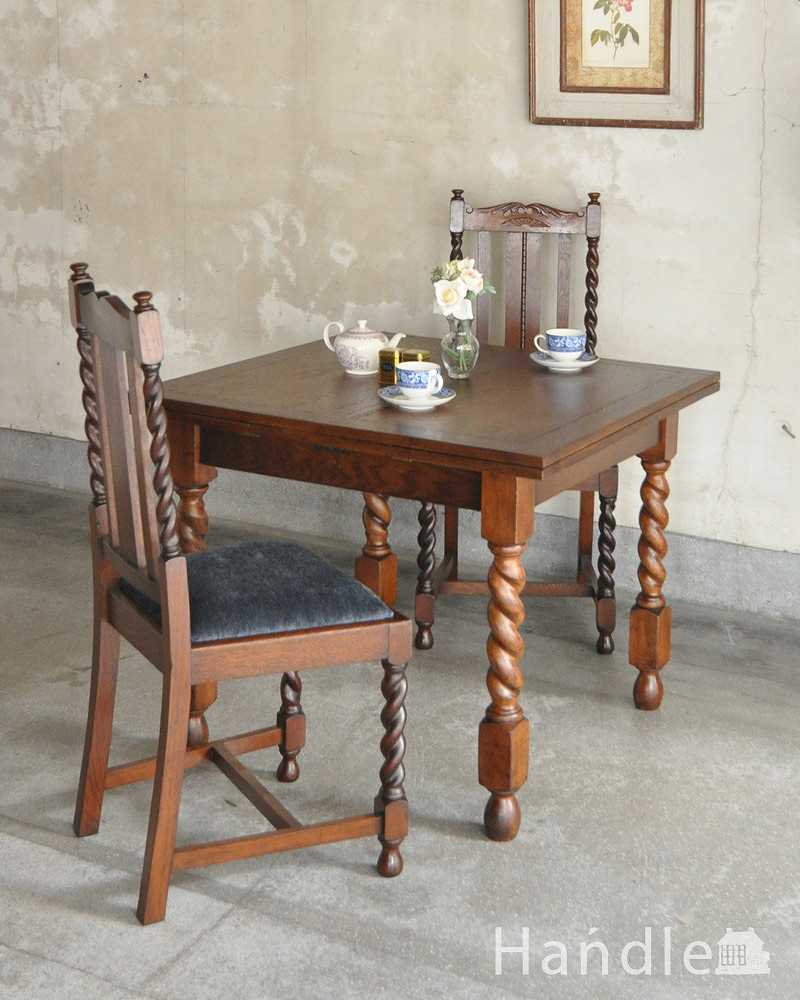 重厚感たっぷりの英国伝統のアンティーク家具、伸張式のドローリーフテーブル(q-1255-f)｜アンティーク家具