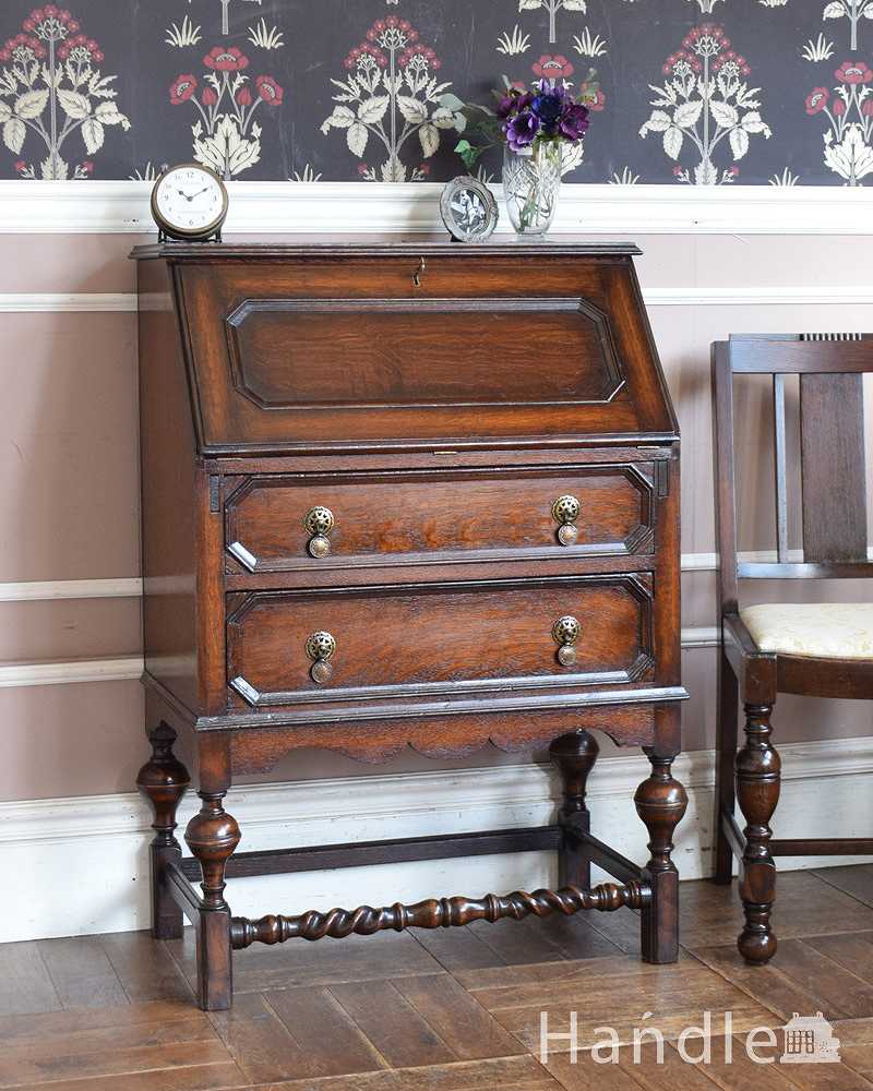 装飾が美しいイギリスのアンティーク家具、ライティングビューロー（デスク） (q-1328-f)