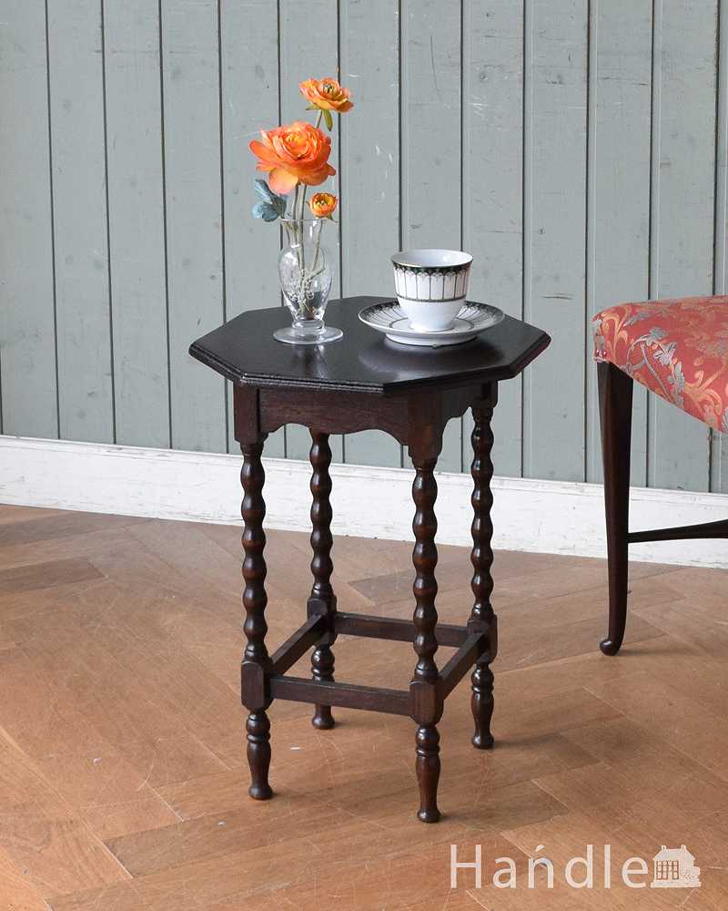 ボビンレッグが美しいアンティークの英国家具、小さなワインテーブル(オケージョナルテーブル) (q-1341-f)