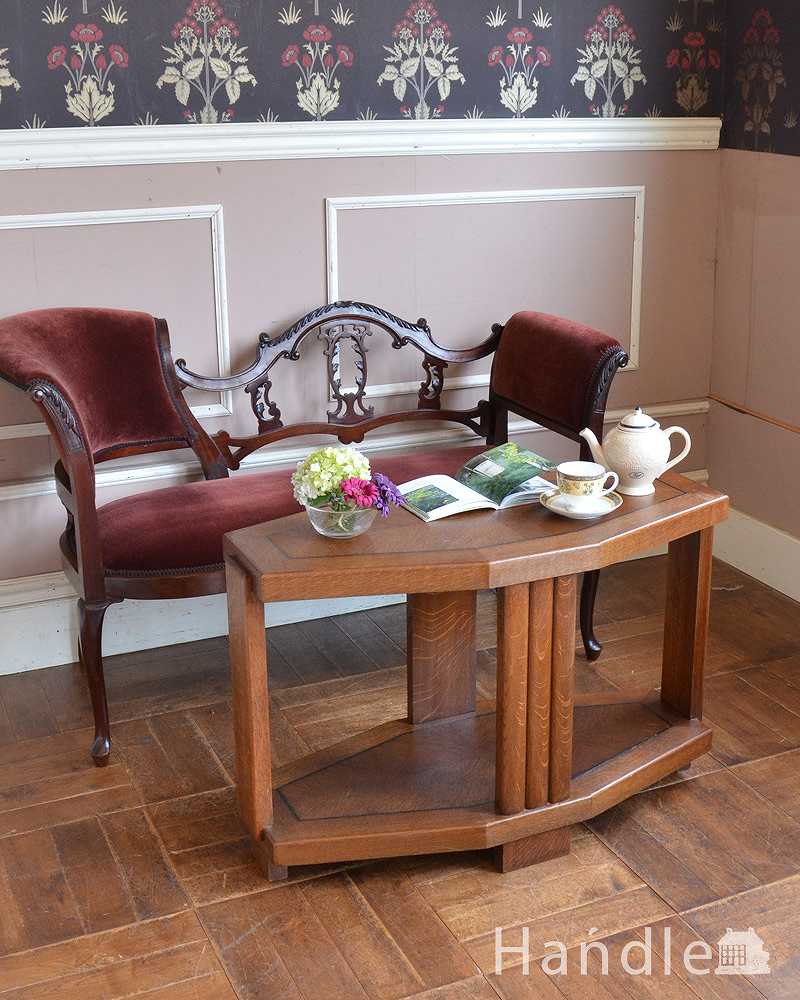 珍しい英国アンティーク家具、アールデコのデザインのコーヒーテーブル (q-1296-f)