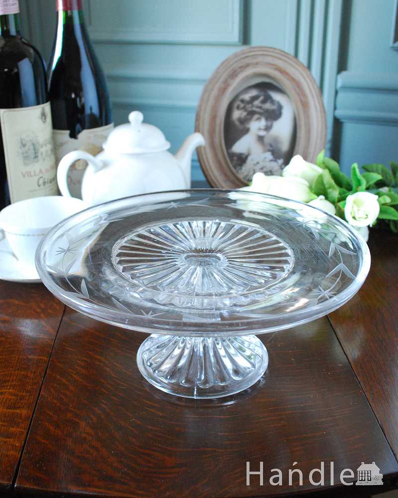 イギリスのアンティーク雑貨、テーブルを華やかに彩るガラスのケーキスタンド (pg-4964)