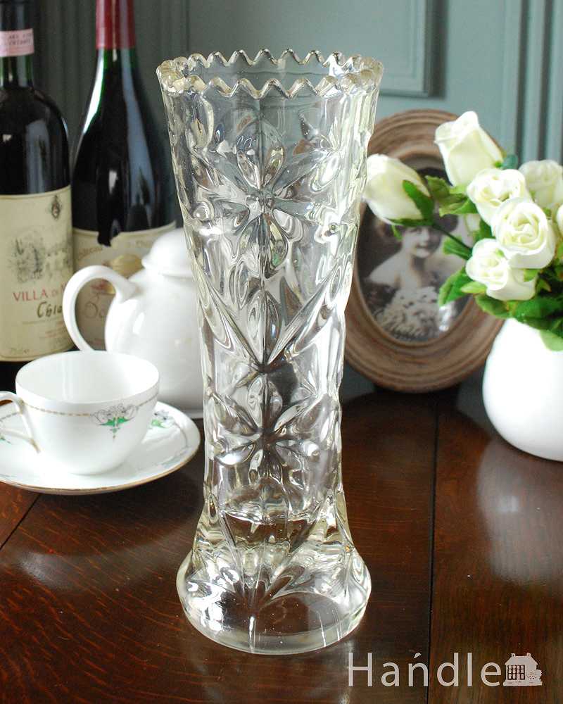 アンティークガラスのフラワーベース、イギリスで見つけた大きくて美しいガラスの花瓶 (pg-4970)
