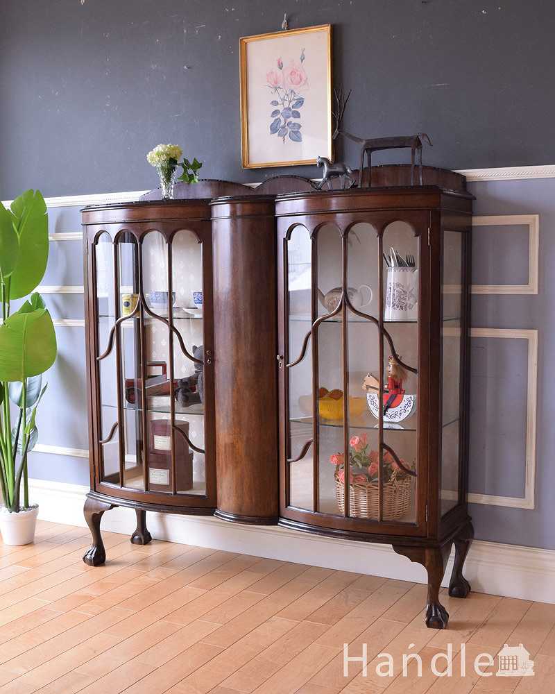 クラシックな英国のアンティーク家具、ガラスキャビネット（飾り棚） (k-1853-f)