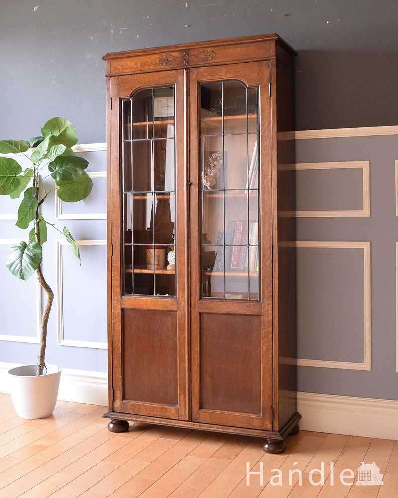 英国輸入のアンティーク家具、美しいステンドグラス扉のブックケース  (k-1881-f)