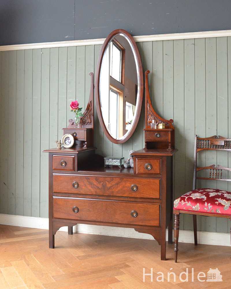 英国デザインのアンティーク家具、大きな鏡付きのドレッシングチェスト (q-470-f-1)