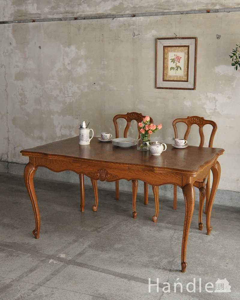 フランス輸入の美しいアンティーク家具、ドローリーフテーブル（伸張式ダイニングテーブル）  (j-2126-f)