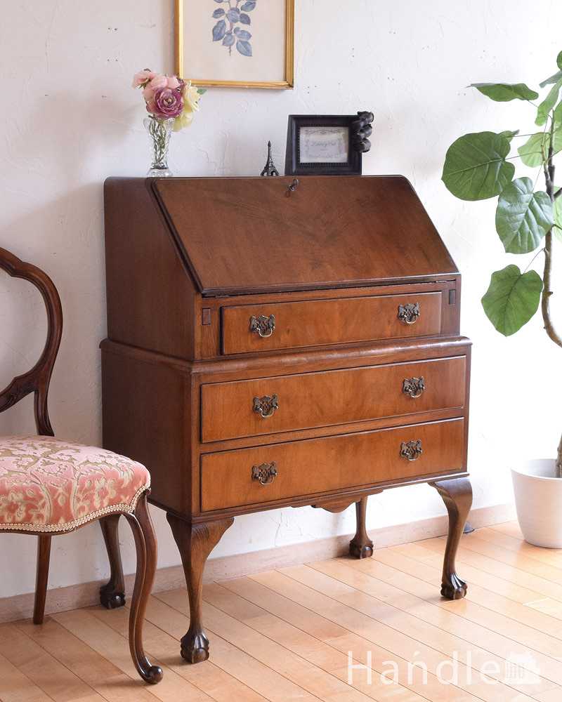 英国から到着したアンティーク家具、美しいウォルナット材のビューロー(デスク) (k-1374-f-1)