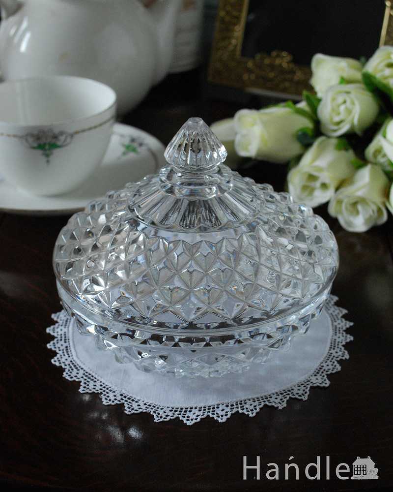 フタ付きアンティークプレスドグラス(ボンボン) (pg-5090)