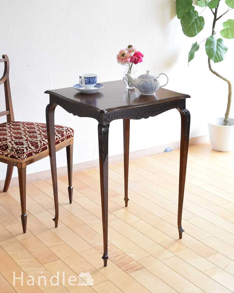 美しい脚のアンティーク家具、マホガニー材のサイドテーブル (q-1383-f)