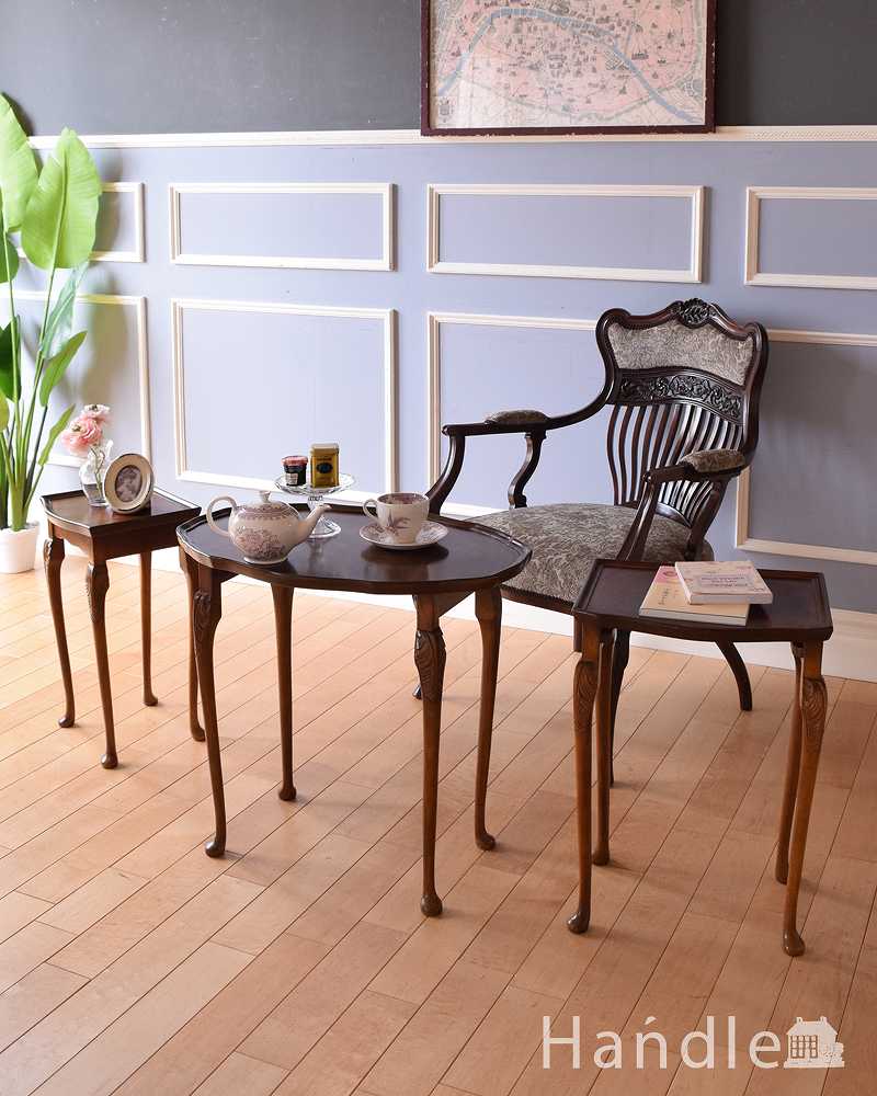 優雅な英国のアンティーク家具、３つセットのコーヒーテーブル（ネストテーブル） (k-1965-f)