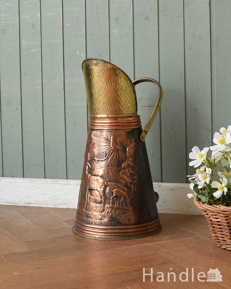 英国アンティーク雑貨、真鍮×銅のコッパーコールボックス（炭入れ） (j-176-z)