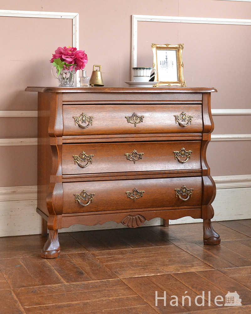 南フランススタイルのアンティーク家具、大活躍してくれる小ぶりな３段チェスト（コモード） (j-2212-f)