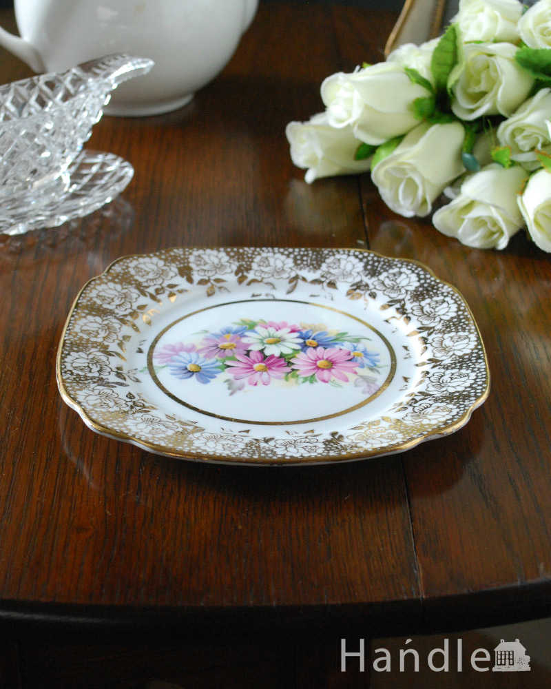 色鮮やかなお花が咲いた美しいアンティークプレート (m-2241-z)