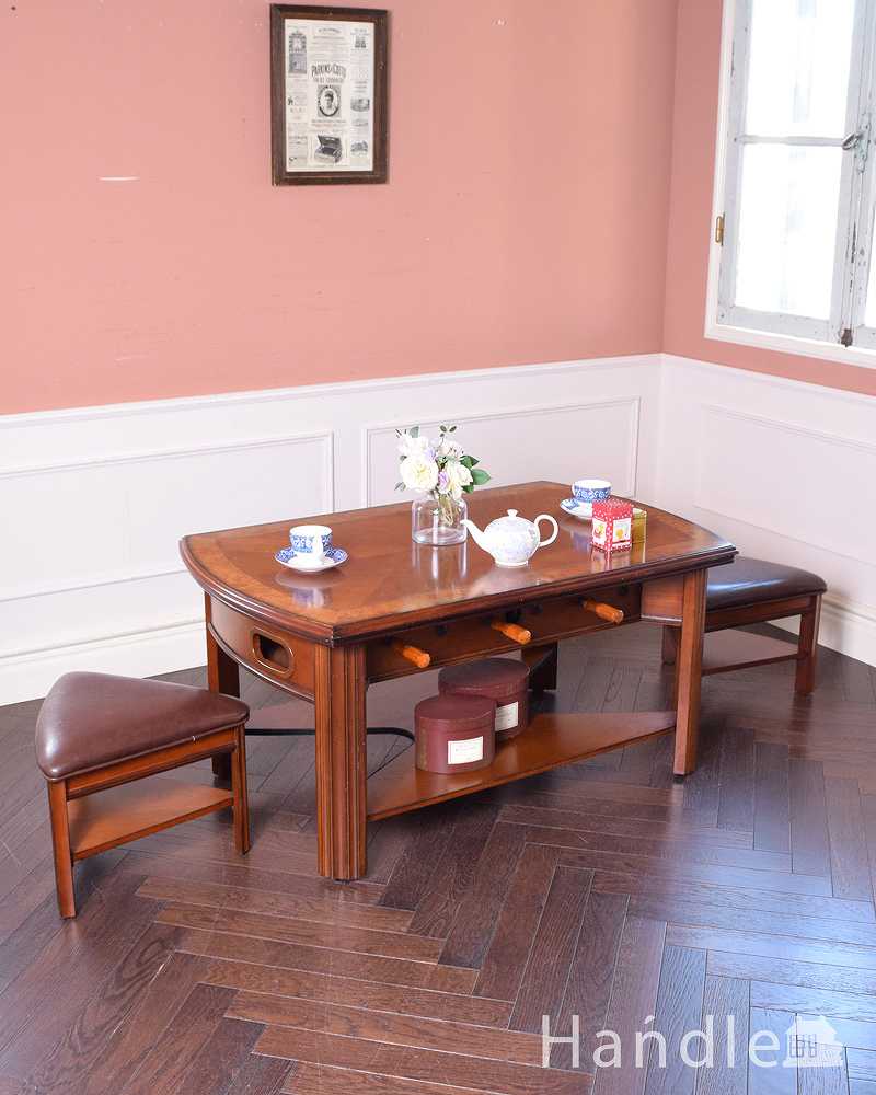 英国で出会っためずらしい家具、アンティークの遊べちゃうコーヒーテーブル(フットボールテーブル) (k-1996-f)