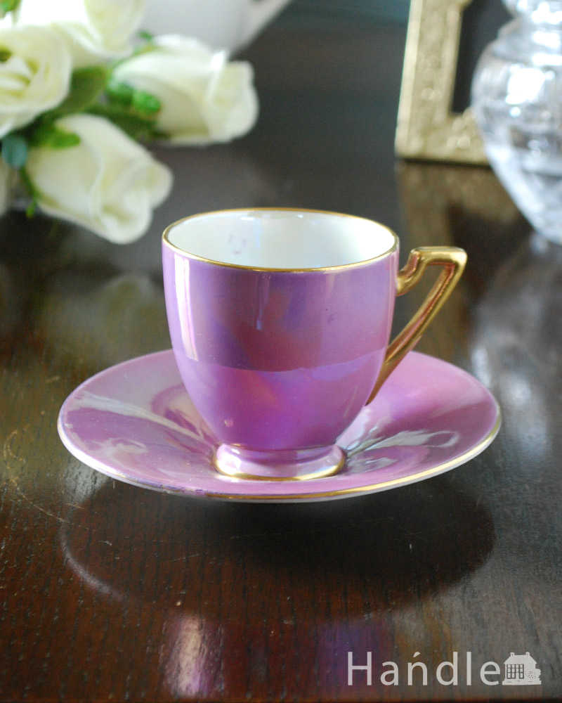 鮮やかなパープルが特徴的なカールトンウェアのアンティークコーヒーカップ＆ソーサー (m-2545-z)